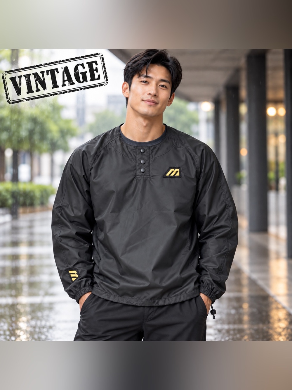 Vintage 90s Mizuno Black Gold Snap Rain Wind Pullover Mens M
